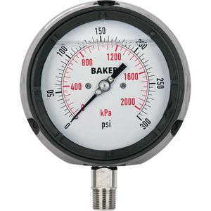 Pressure Gauge - 4-1/2", 0 - 15 psi/0 - 100 kPa, 0 - 1500 psi, 0 - 2000 psi, 0 - 3000 psi, 0 - 10000 psi, Bottom Mount, Liquid Filled Analogue, 1/2"