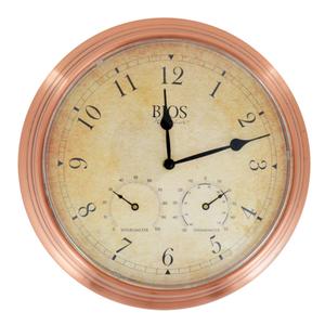 3-in-1 Outdoor Clock - Battery Operated, Wall, Analog, Steel, Brown