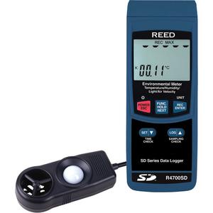 Data Logging Environmental Meter - Humidity/Air Velocity/Light/Temperature, 0 - 20000 lux, 5% - 95% RH, 0.4 - 25 m/s, '-50° - 1200°C