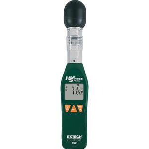 Extech® Heat Stress WBGT Meter - 0 to 50°C (32 to 122°F), 0° - 50°C (32° - 122°F), 0% - 100% RH, 0 - 80°C (32 - 176°F), 40 mm (1.6") Dia. x 35 mm (1.4") High, 254 x 48.7 x 29.4 mm (10 x 1.9 x 1.1")