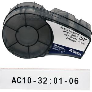 Print-On Hook Labels with Ribbon & Velcro® Brand Hook for M21 Printers - Polyester, Black on White, 0.75", BMP® 21 Plus/M210/M211, 10', 0.015", Matte, '-40 °F - 122 °F