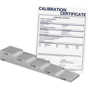 5-Step Calibration Block with ISO Certificate - (1) 5-Step Calibration Block; (1) ISO Certificate with Full Data and Uncertainties; (1) Carrying Case, 0.100" (2.54mm), 0.200" (5.08mm), 0.300" (7.62mm)