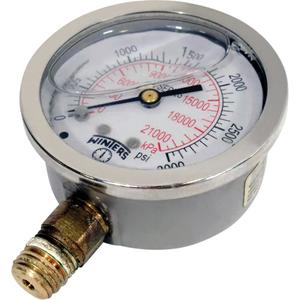 Stainless Steel Pressure Gauge - 2-1/2", 0 - 3000 psi, 0.44"-20 SAE, Liquid Filled Analogue, Polycarbonate, AISI 304 SS, crimp-on, Glycerin