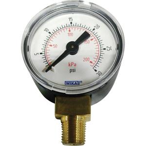 Commercial Pressure Gauge - 1-1/2", 0 -30 psi, Bottom Mount, Analogue, '-40°F to +140 °F, '+140 °F, Copper Alloy / C-type, Black Plastic