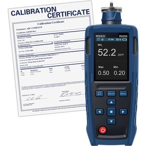Gas Detector with Traceable Calibration Certificate - Light, Sound, Display & Vibration, Ammonia, Traceable Calibration Certificate with full Data & Uncertainties; Power Adapter; Filters; Telescopic Probe; Carrying Case