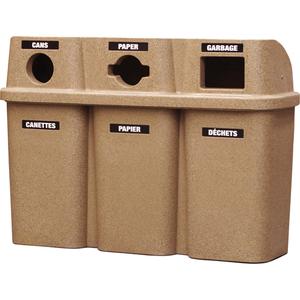 Recycling Containers Bullseye™ - Curbside, 3 x 22 US Gal., Plastic, Sandstone, 38", 54", 19"