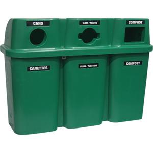 Recycling Containers Bullseye™ - Curbside, 3 x 22 US Gal., Plastic, Green, 38", 54", 19"