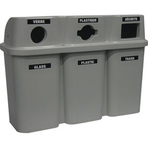 Recycling Containers Bullseye™ - Curbside, 3 x 22 US Gal., Plastic, Granite Grey, 38", 54", 19"