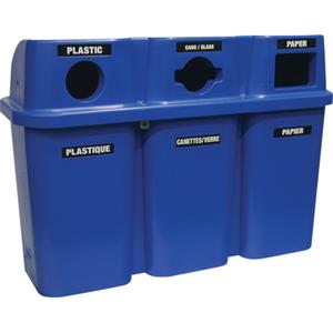 Recycling Containers Bullseye™ - Curbside, 3 x 22 US Gal., Plastic, Blue, 38", 54", 19"