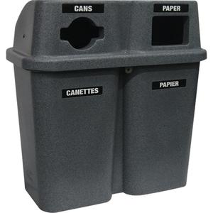Recycling Containers Bullseye™ - Curbside, 2 x 22 US gal., Plastic, Granite Grey, 38", 36", 19"
