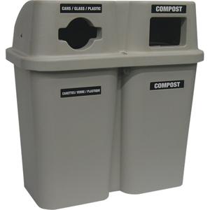 Recycling Containers Bullseye™ - Curbside, 2 x 22 US gal., Plastic, Grey, 38", 36", 19"