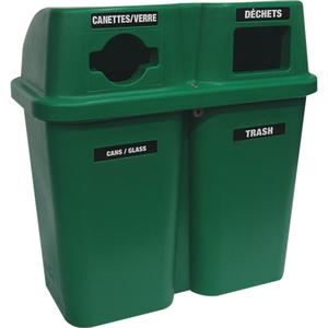 Recycling Containers Bullseye™ - Curbside, 2 x 22 US gal., Plastic, Green, 38", 36", 19"