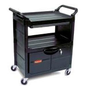 Service Utility Cart with Cabinet - 2, 200 lbs., Plastic, 33-5/8", 37-4/5", 18-5/8", Rubber, Knocked Down