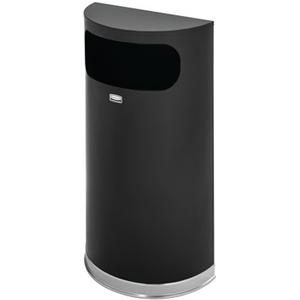 Half-Round Open Top Waste Container - 9 US gal., Steel, Black, Chrome