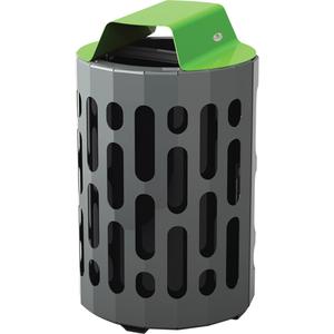 2020 Stingray Waste Receptacles - 42 US gal., Metal, Grey with Green Top, 23", 39", 23"