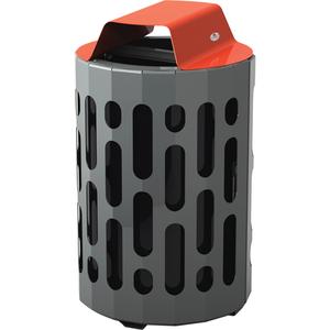 2020 Stingray Waste Receptacles - 42 US gal., Metal, Grey with Red Top, 23", 39", 23"