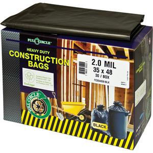 Contractor Liners - Strong, 30, Black, 2 mils, Recycled Material, Open Top, 121.13 L (32 Gal.), 2 mil