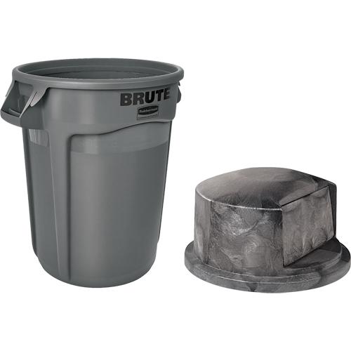 Round Brute® Container and Dome Top - 32 US gal., Polyethylene, Grey