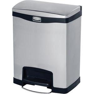 Slim Jim® Waste Container - 8 US gal., Stainless Steel, 12.83", 21.86", 16.83", Grey and Black