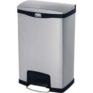 Slim Jim® Waste Container - 13 US gal., Stainless Steel, 18.11", 28.66", Grey and Black, 13.7"