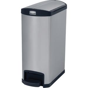 Slim Jim® Waste Container - 13 US gal., Stainless Steel, 28.85", 22.67", Grey and Black, 11.6"