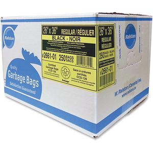 Industrial Garbage Bags - Regular, 250, Black, 0.65 mils, Recycled Material, Open Top, Case