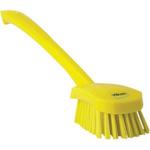 Long Handle Brush - Scrub, Yellow, 15-1/2", Stiff, Polyester, Polypropylene