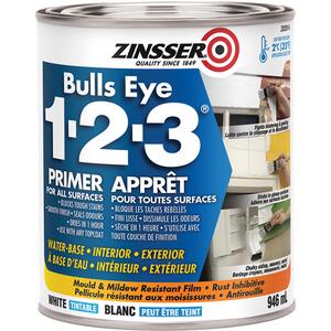 Bulls Eye 1-2-3® Water-Base Primer - Can, White, Tintable White, 946 ml, 3.78 L, 946 ml, Very Flat
