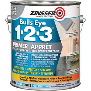Bulls Eye 1-2-3® Water-Base Primer - Gallon, Grey, Tintable Grey, 3.78 L, 946 ml, 3.78 L