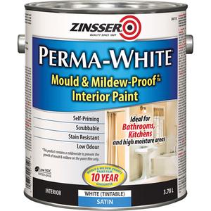 Perma-White® Mold & Mildew-Proof™ Interior Paint - Gallon, White, Tintable White, 3.78 L, 931 ml, 3.78 L, Satin
