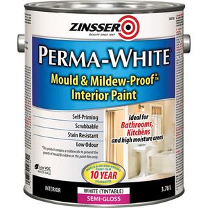 Perma-White® Mold & Mildew-Proof™ Interior Paint - Gallon, White, Tintable White, 3.78 L, 931 ml, 3.78 L, Semi-Gloss