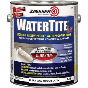 Watertite® LX Mold & Mildew-Proof™ Waterproofing Paint - Gallon, White, Tintable Bright White, 3.78 L, 3.78 L, 15 Year Waterproof, 5 Year Mold- & Mildew-Proof