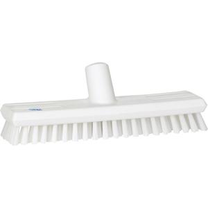 Water-Fed Deck Scrub Brush - Polyester, 10-3/4", X-Coarse, White, White, 3", 3-1/2"
