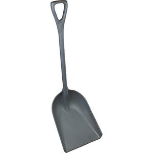 One-Piece Regrind Shovel - 14" x 17", Polypropylene, Plastic, D-Grip, 25", 42", Grey
