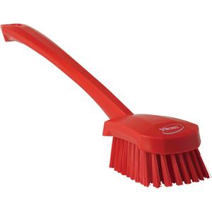 Long Handle Brush - Scrub, Red, 15-1/2", Stiff, Polypropylene, Polyester