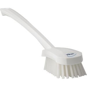 Long Handle Brush - Scrub, White, 15-1/2", Stiff, Polypropylene, Polyester