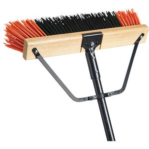 Ryno Push Broom with Braced Handle - 18", PVC, X-Coarse, Orange & Black, 3.75"