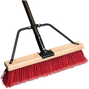 Ryno Push Broom with Braced Handle - 18", PVC, Medium, Steel, Red, Wood, 1-1/8"