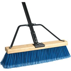 Ryno Push Broom with Braced Handle - 18", PVC, Fine, Blue, 3.25"