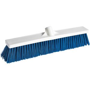 Foodservice Push Broom - Polyester, 24", Medium, Blue, White, Standard Acme Threaded Handle, Polypropylene
