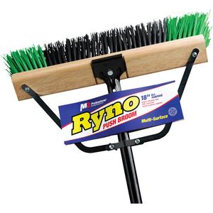 Ryno Push Broom with Braced Handle - 18", PVC, Stiff, Green/Black, Wood, 1-1/8", 60"