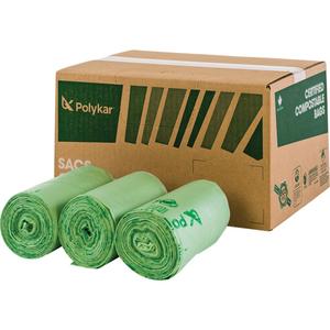 Certified Compostable Bags - Regular, 17", 24", 26", 30", 35", 17", Green, 500, 10 L (3 Gal.), 0.7 mils