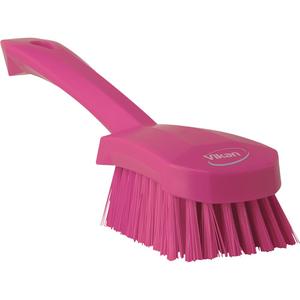 Short-Handled Churn Brush - Scrub, Pink, 10", Stiff, 2-3/4", Polypropylene, Polyester