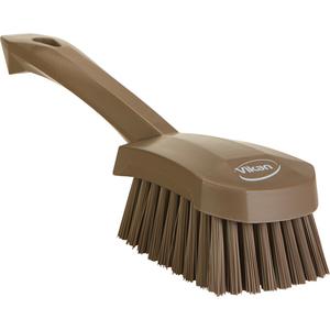 Short-Handled Churn Brush - Scrub, Brown, 10", Stiff, 2-3/4", Polypropylene, Polyester