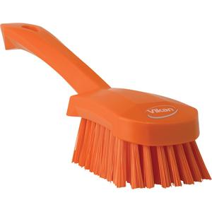 Short-Handled Churn Brush - Scrub, Orange, 10", Stiff, 2-3/4", Polypropylene, Polyester