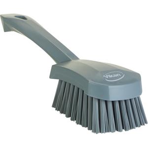 Short-Handled Churn Brush - Scrub, Grey, 10", Stiff, 2-3/4", Polypropylene, Polyester
