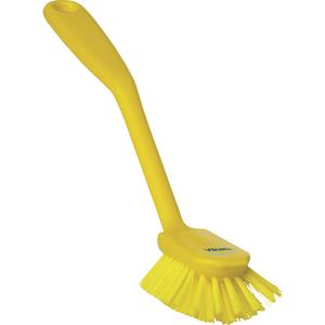 Dish Brush with Scraper - Scrub, Yellow, Pink, Orange, 11", Medium, 2.4", 2", Polypropylene, Stainless Steel