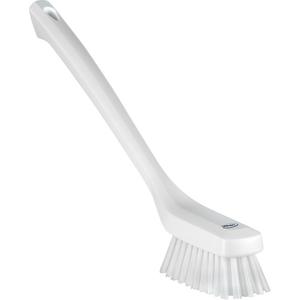 Narrow Long-Handle Cleaning Brush - Scrub, White, 16-1/2", Stiff, 1.73", 4.33", Polypropylene, Stainless Steel