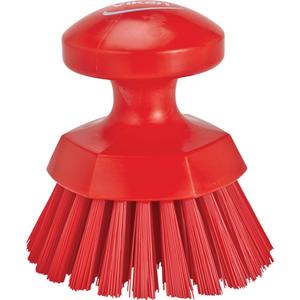 Round Hand Brush - Scrub, Red, 5", Stiff, 3-3/4", Polypropylene, Polyester, Stainless Steel