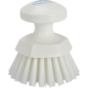 Round Hand Brush - Scrub, White, 5", Stiff, 3-3/4", Polypropylene, Polyester, Stainless Steel